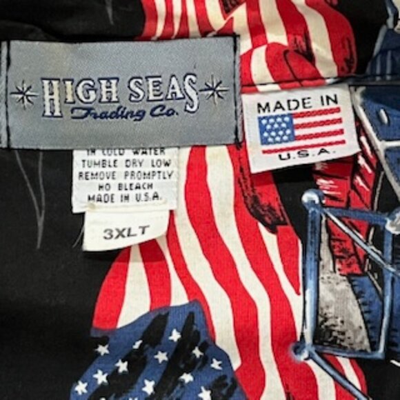 High Seas Trading Co. Patriotic Shirt Mens Size‎ 3XLT  Vintage Cars & Flag - Picture 7 of 14